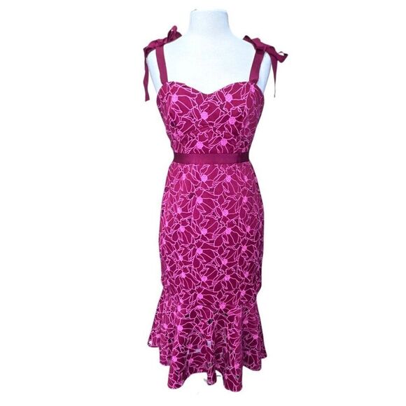 J. Crew Eyelet Midi Dress With Flounce Hem Red 6 - Picture 2 of 14